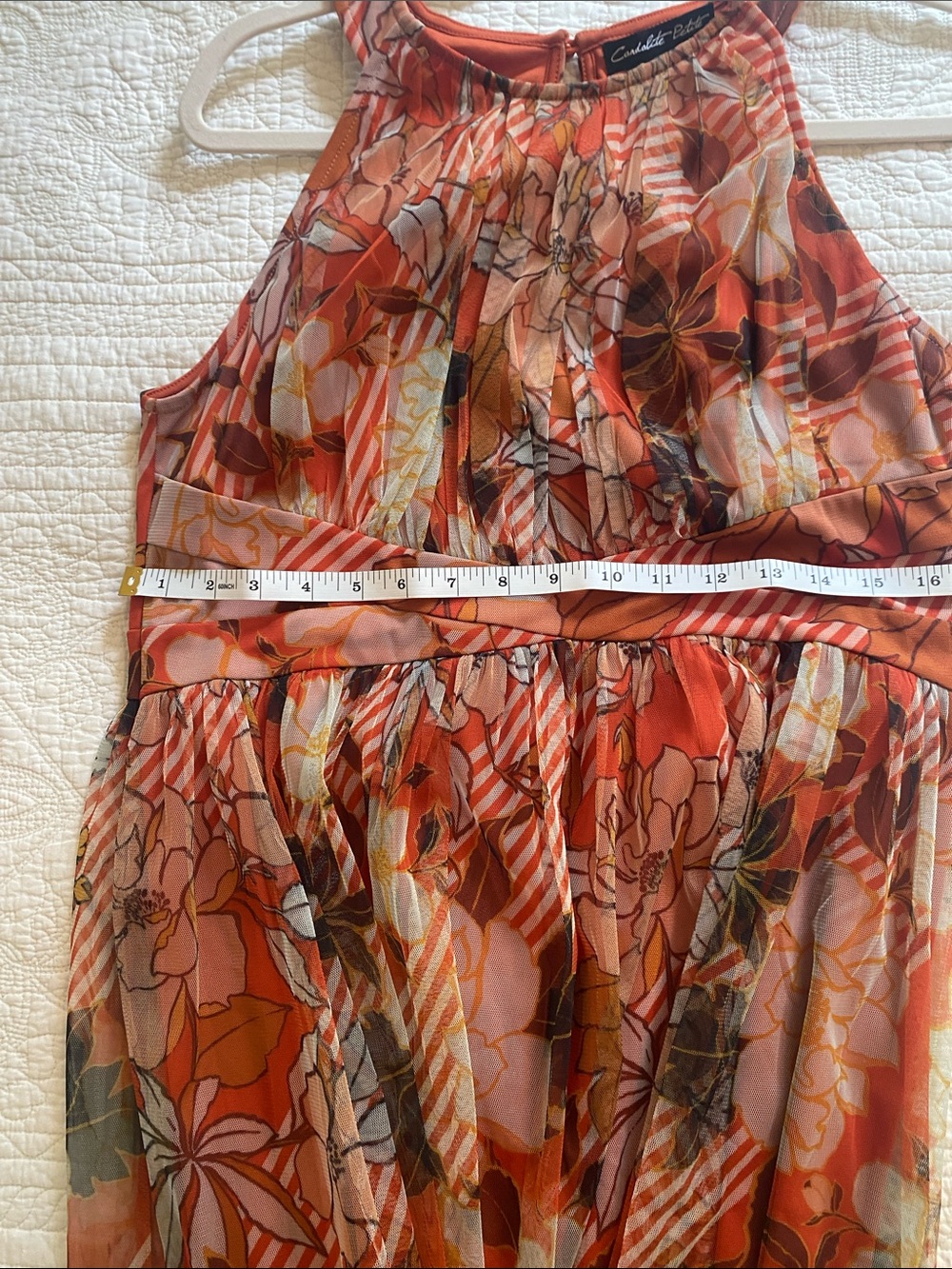 Candalite Petite FLORAL Halter Maxi Dress in Rust Orange, Yellow & Brown Sz LP - Picture 11 of 15